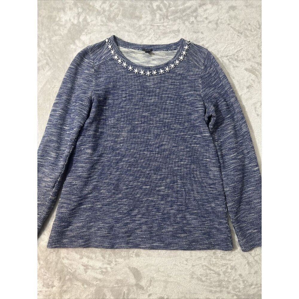 Women’s J.crew Sweater Blue Rhinestone Neckline Size Small - Picture 5 of 16